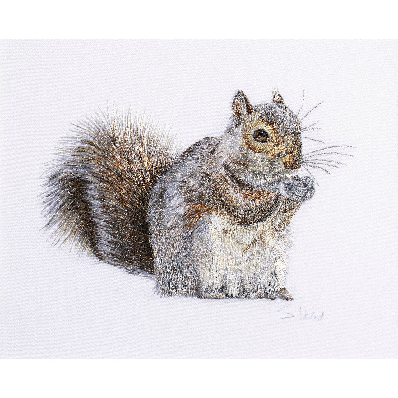 Squirrel hand embroidered artwork