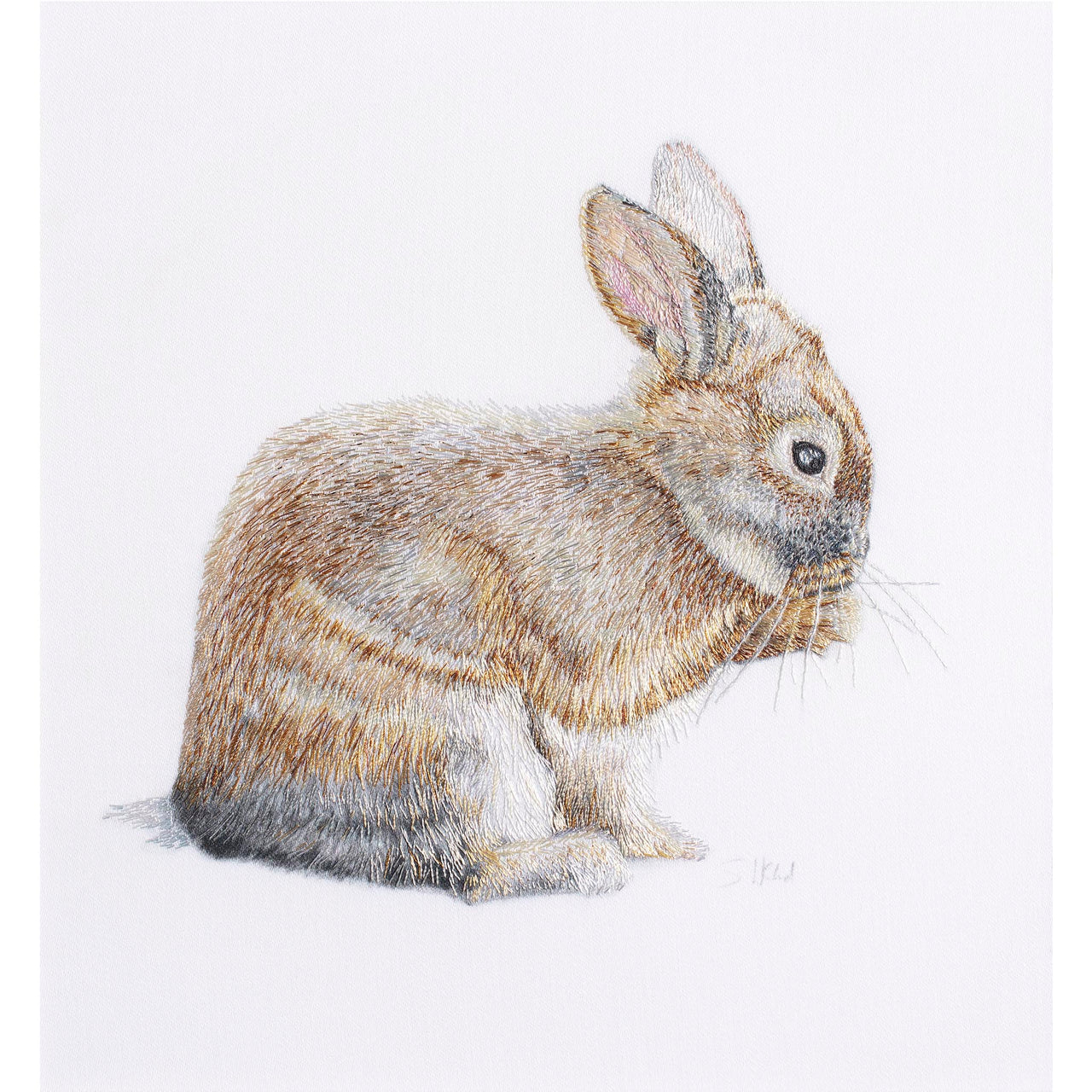 Bunny rabbit  hand embroidered artwork 