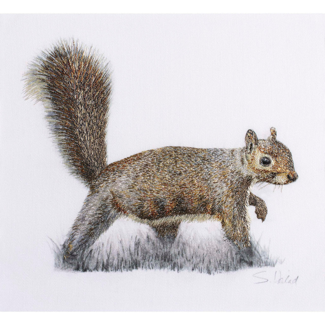 Hand embroidered squirrel original artwork