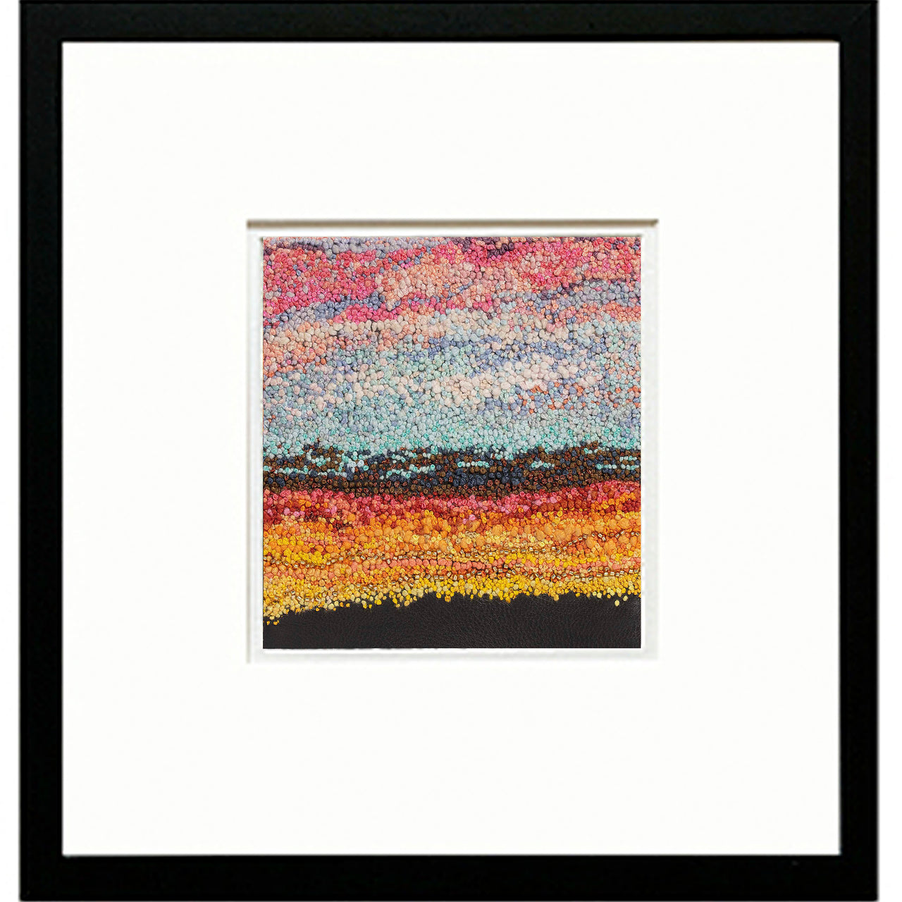 May Sky hand embroidered leather wall art framed.