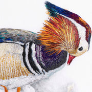 Mandarin duck & fish original hand embroidered artwork close up