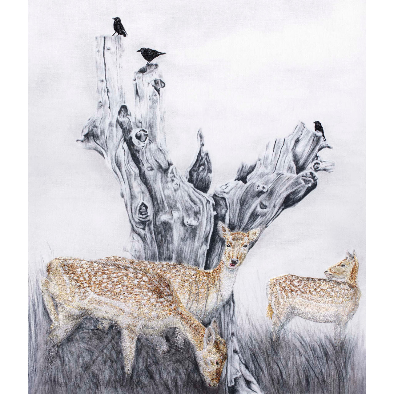 Deer hand embroidered artwork 