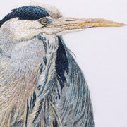 Original hand embroidered heron artwork close up