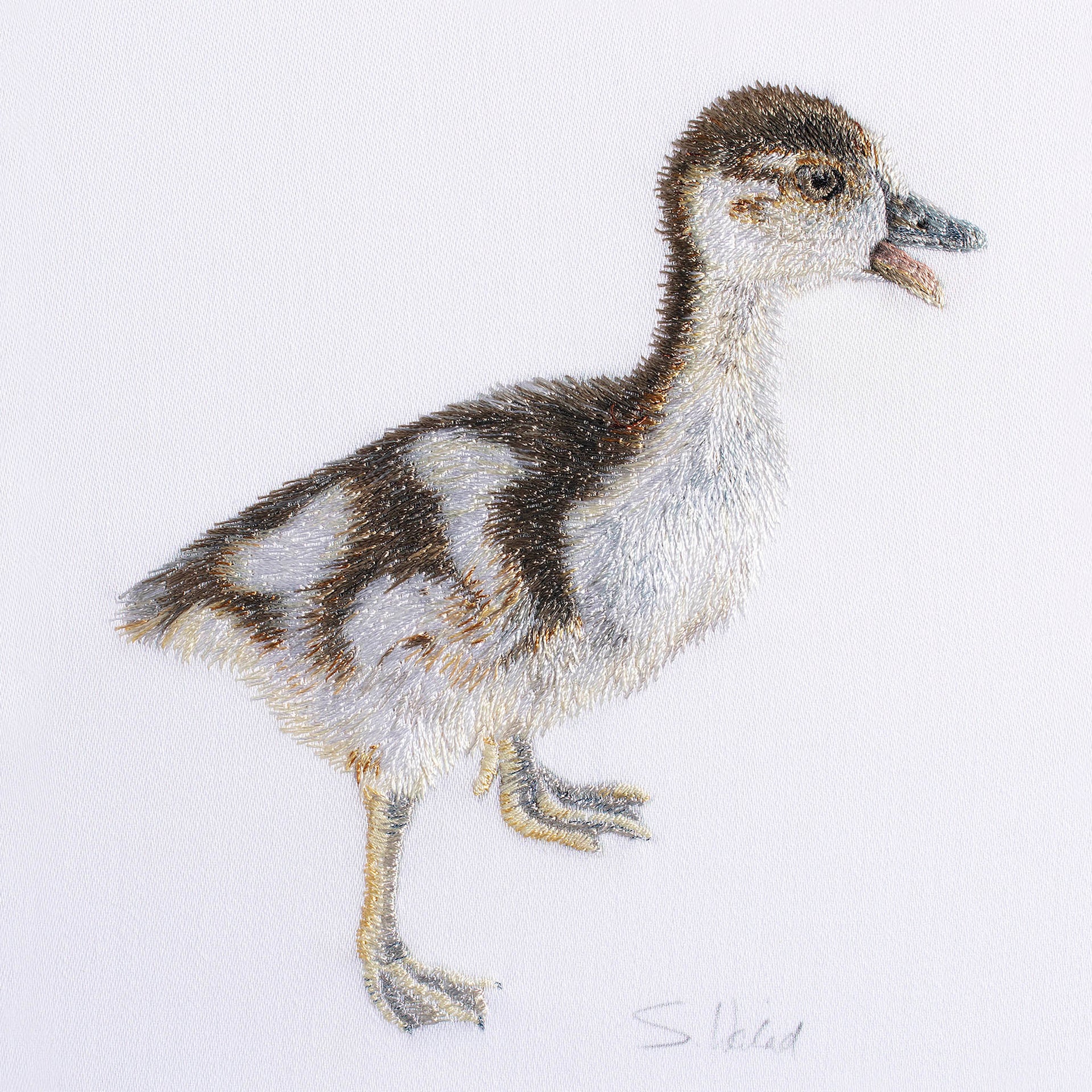 Gosling hand embroidered artwork.