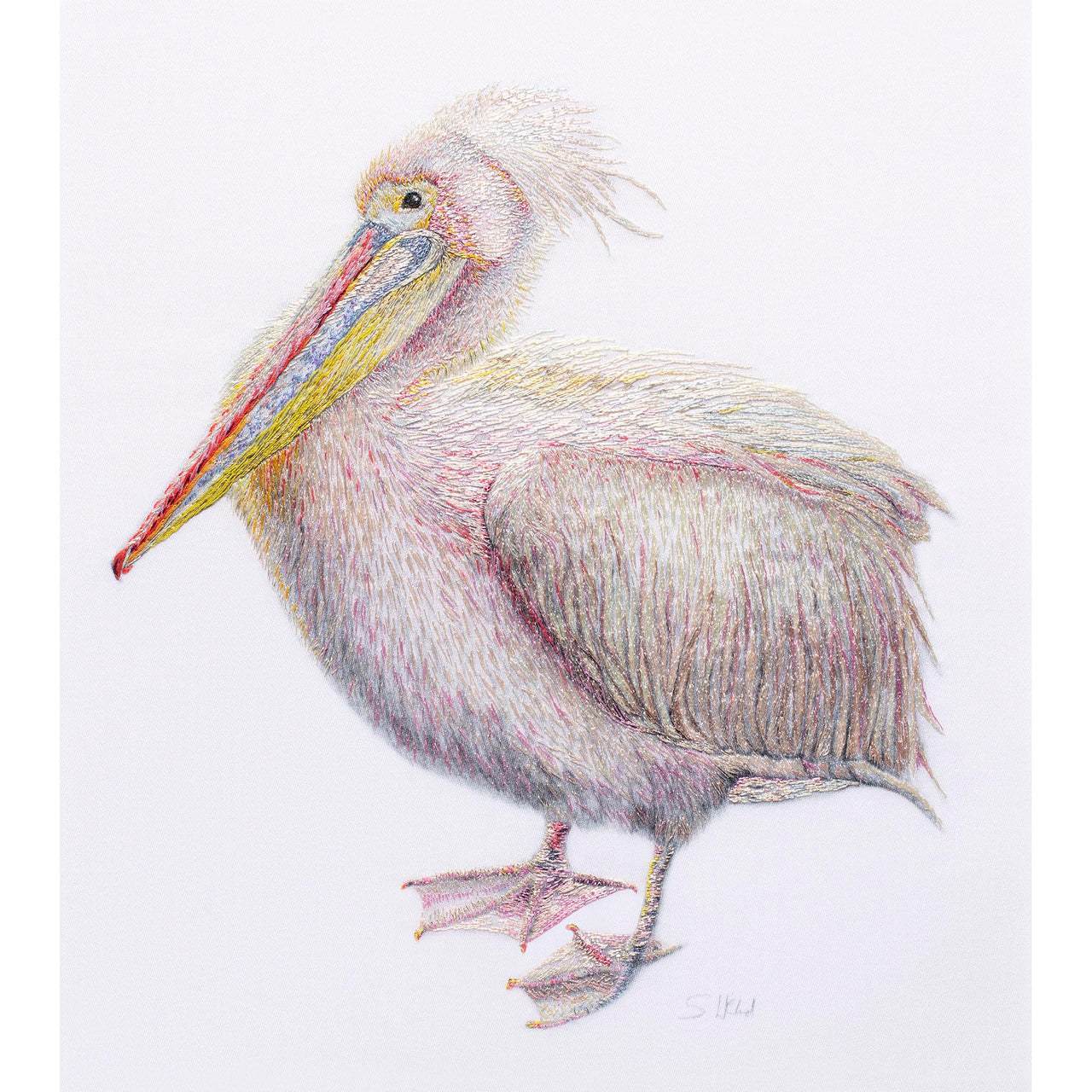 Original hand embroidered pelican artwork