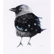 Original hand embroidered, bead and sequinned bird artwork