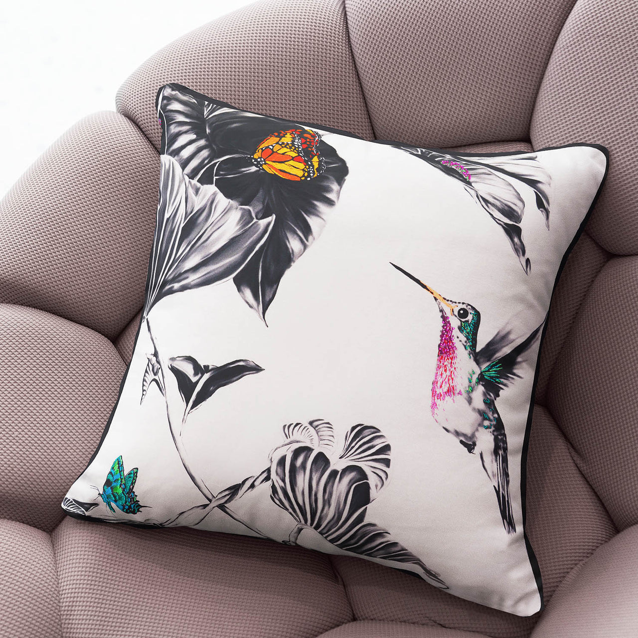 Hummingbird Hand Embroidered Cushion and Beaded Cushion - Harvey
