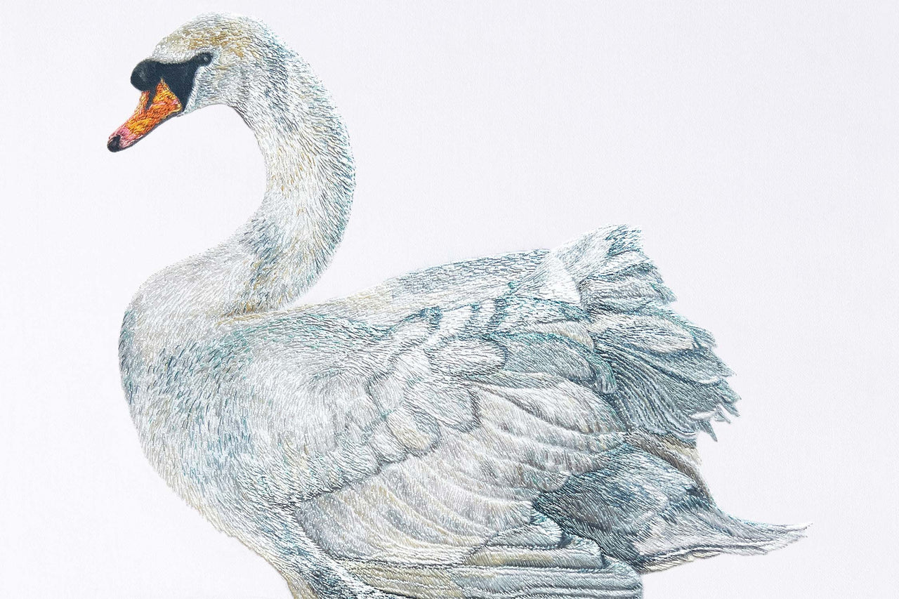 Swan hand embroidered artwork.