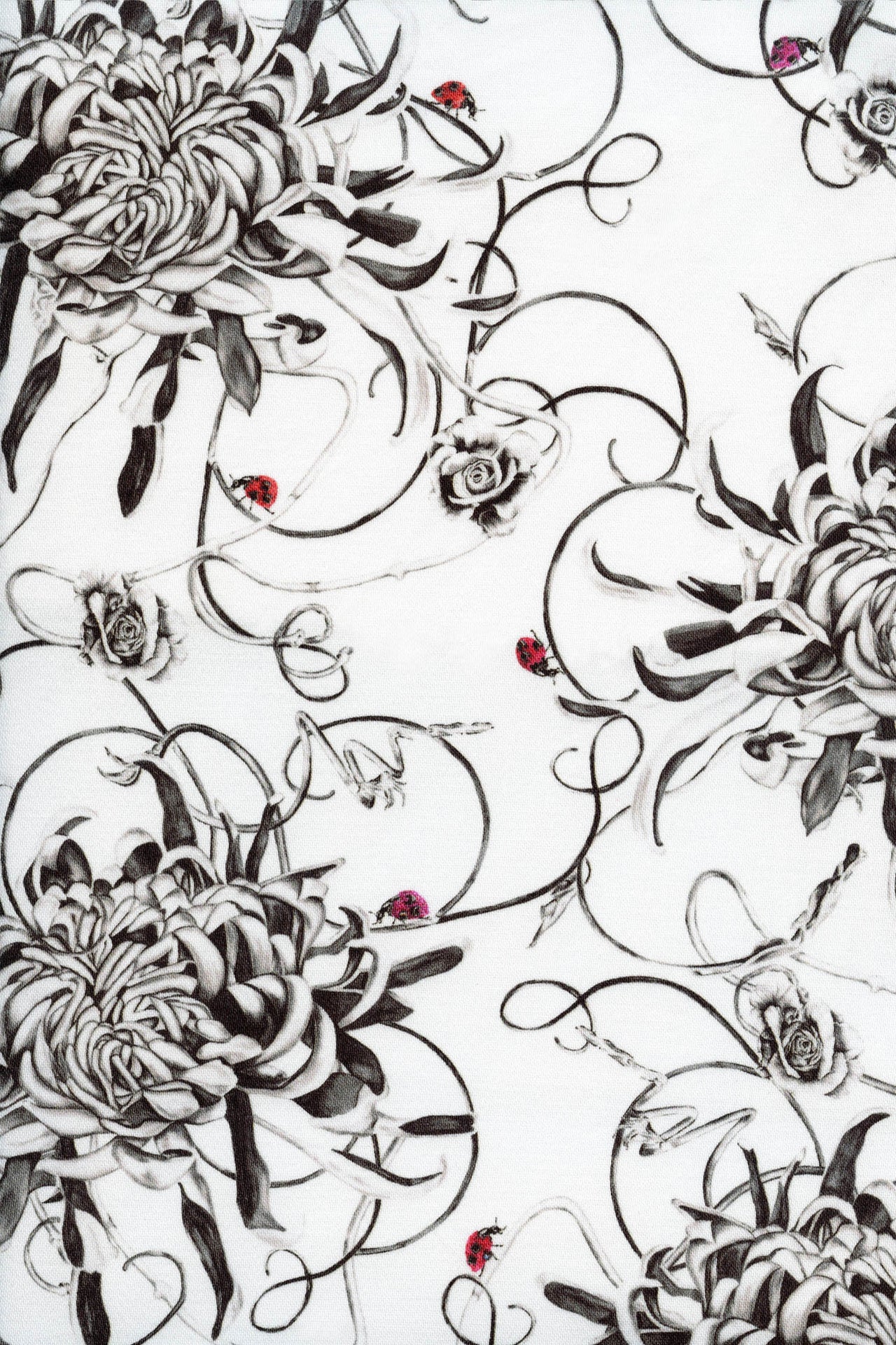 Entangled Chrysanthemums Fabric - White