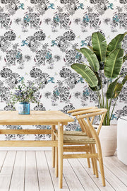Green frogs wallpaper on the wall in a dinning room