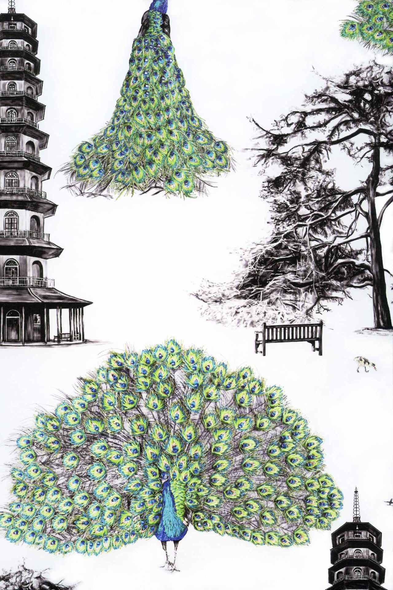 Kew Peacocks Wallpaper - Green