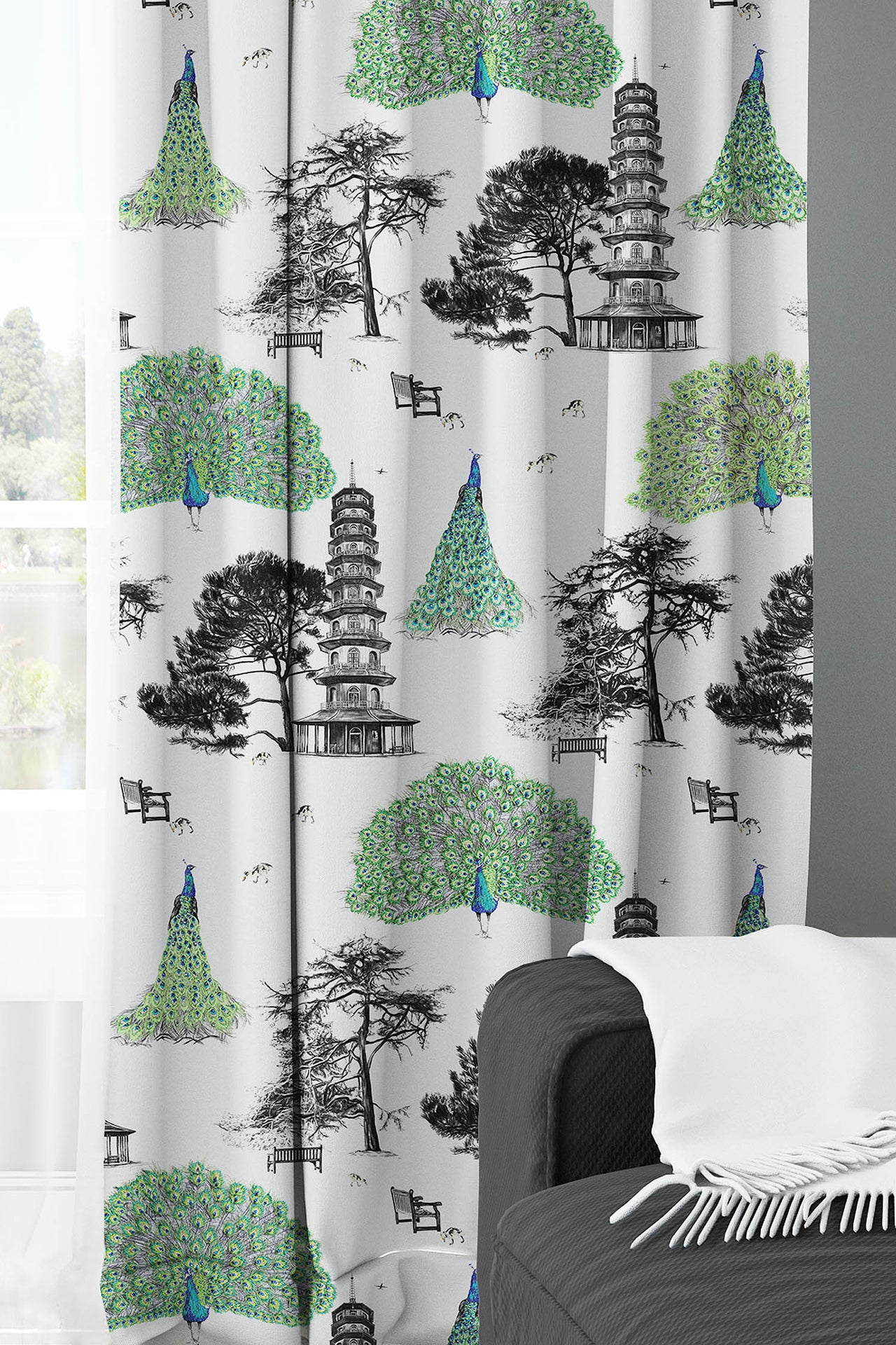 Green kew peacock curtains.