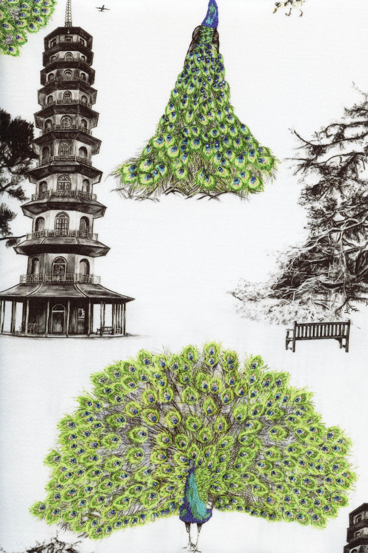 Kew Peacocks Fabric - Green