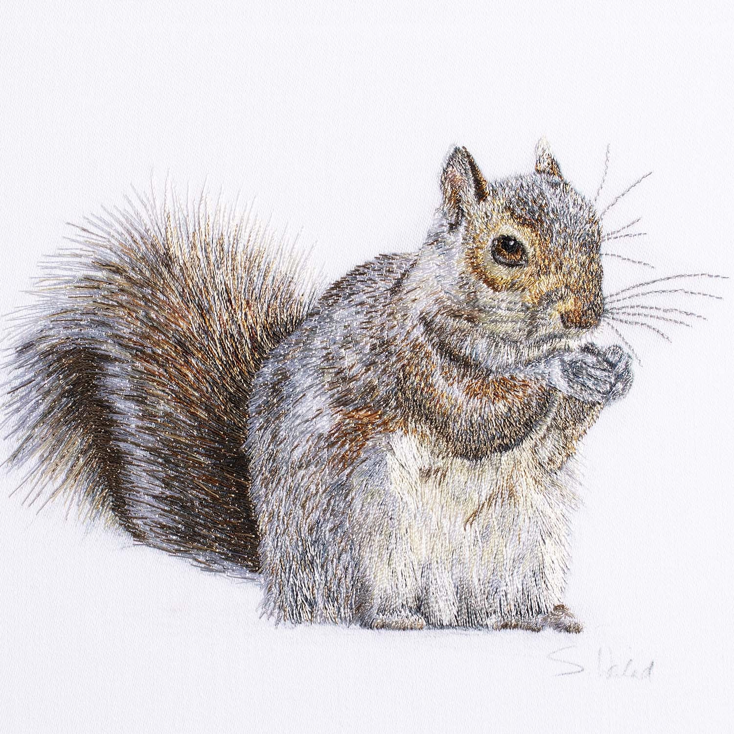 Squirrel hand embroidered artwork