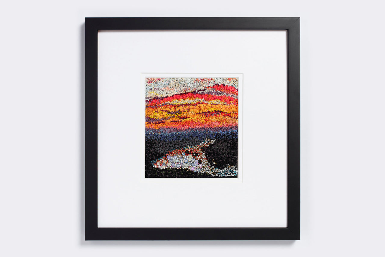 January sky hand embroidered artwork at Future Icon exhibition 2023.