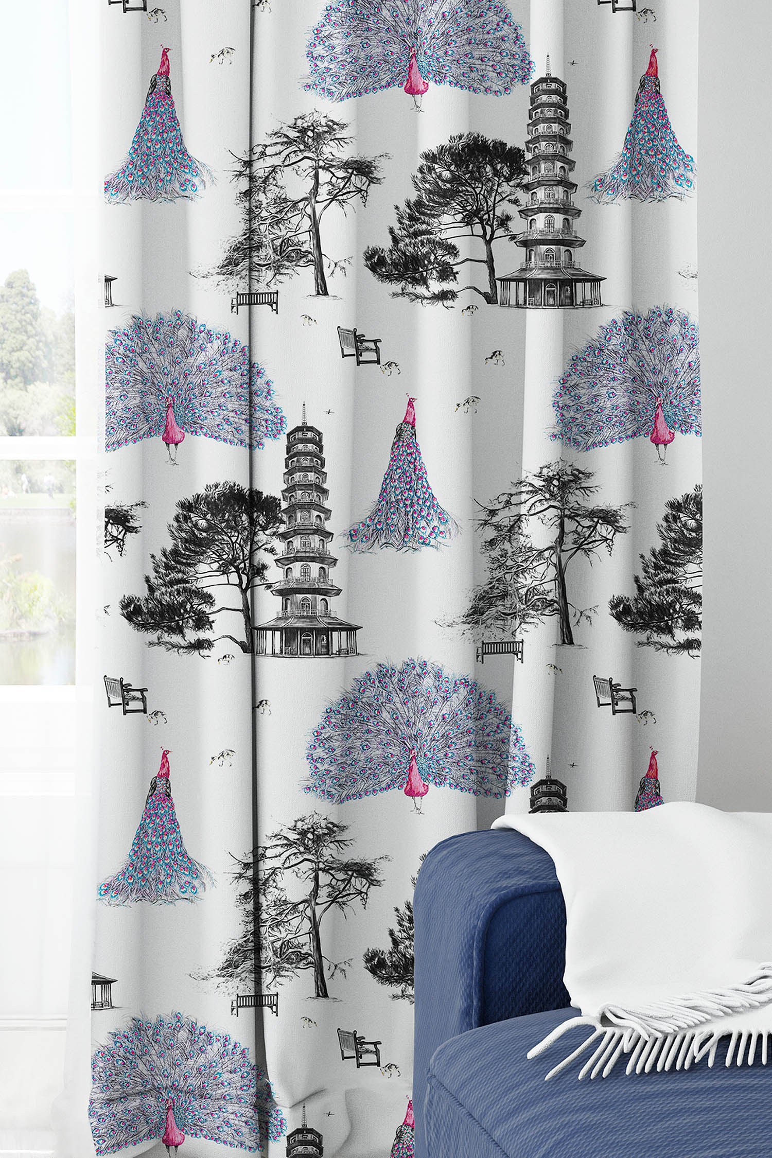 Pink kew peacock hanging curtains.