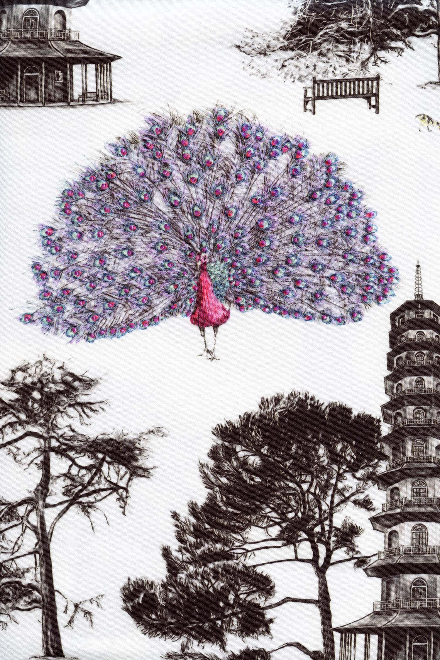 Pink Kew Peacocks Fabric