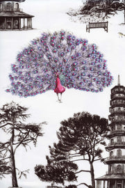 Pink Kew Peacocks Fabric