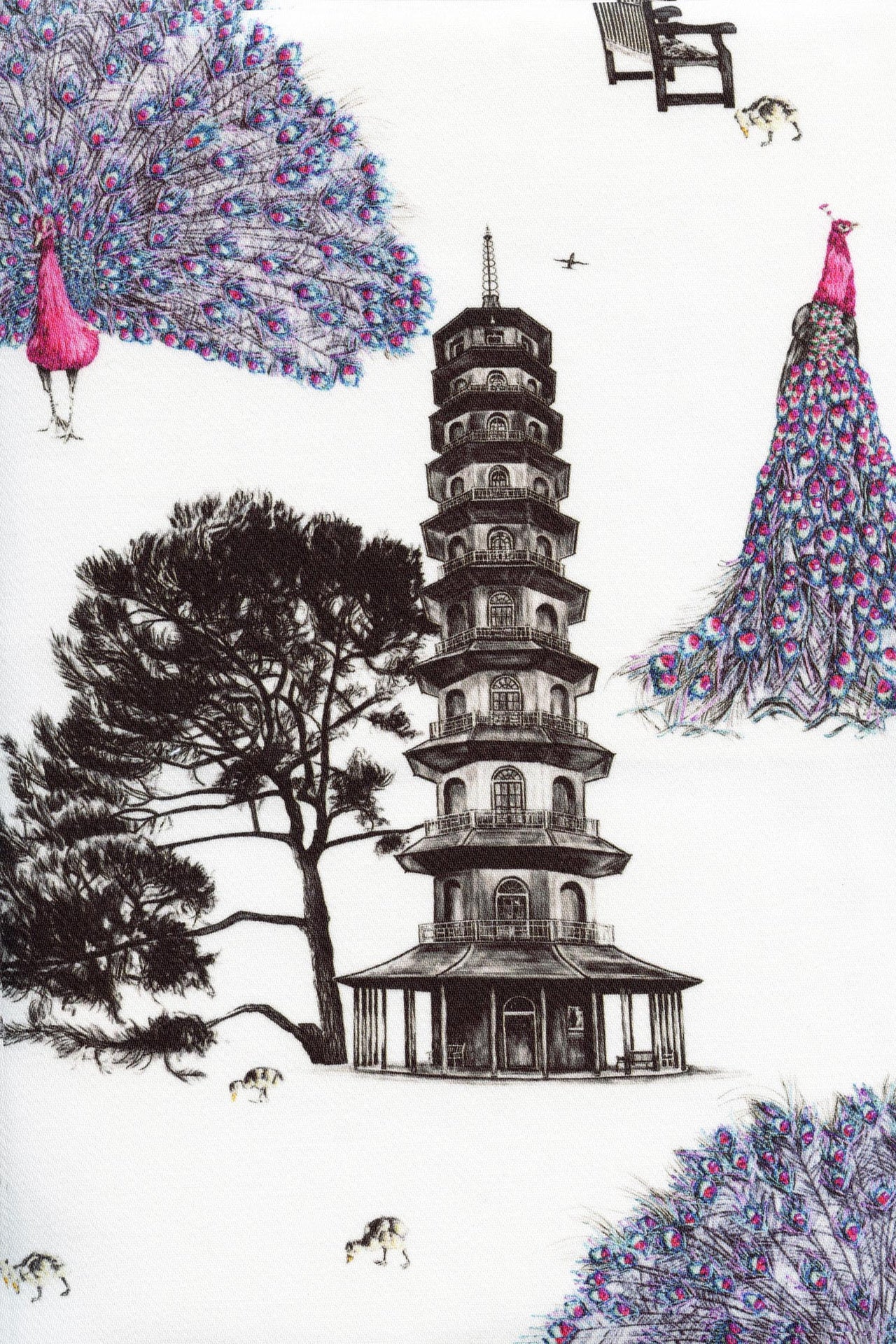 Kew Peacocks Fabric - Pink