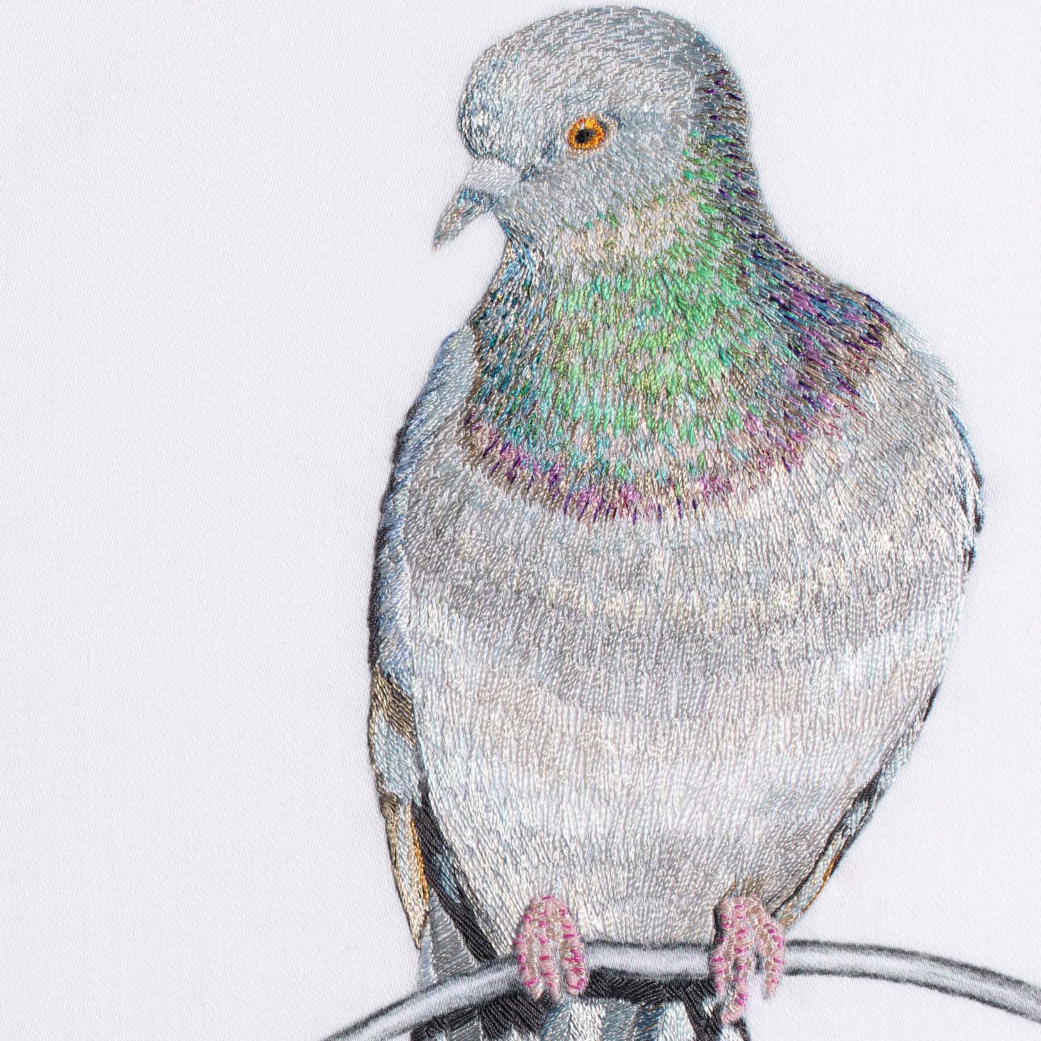 Pigeon hand embroidered artwork