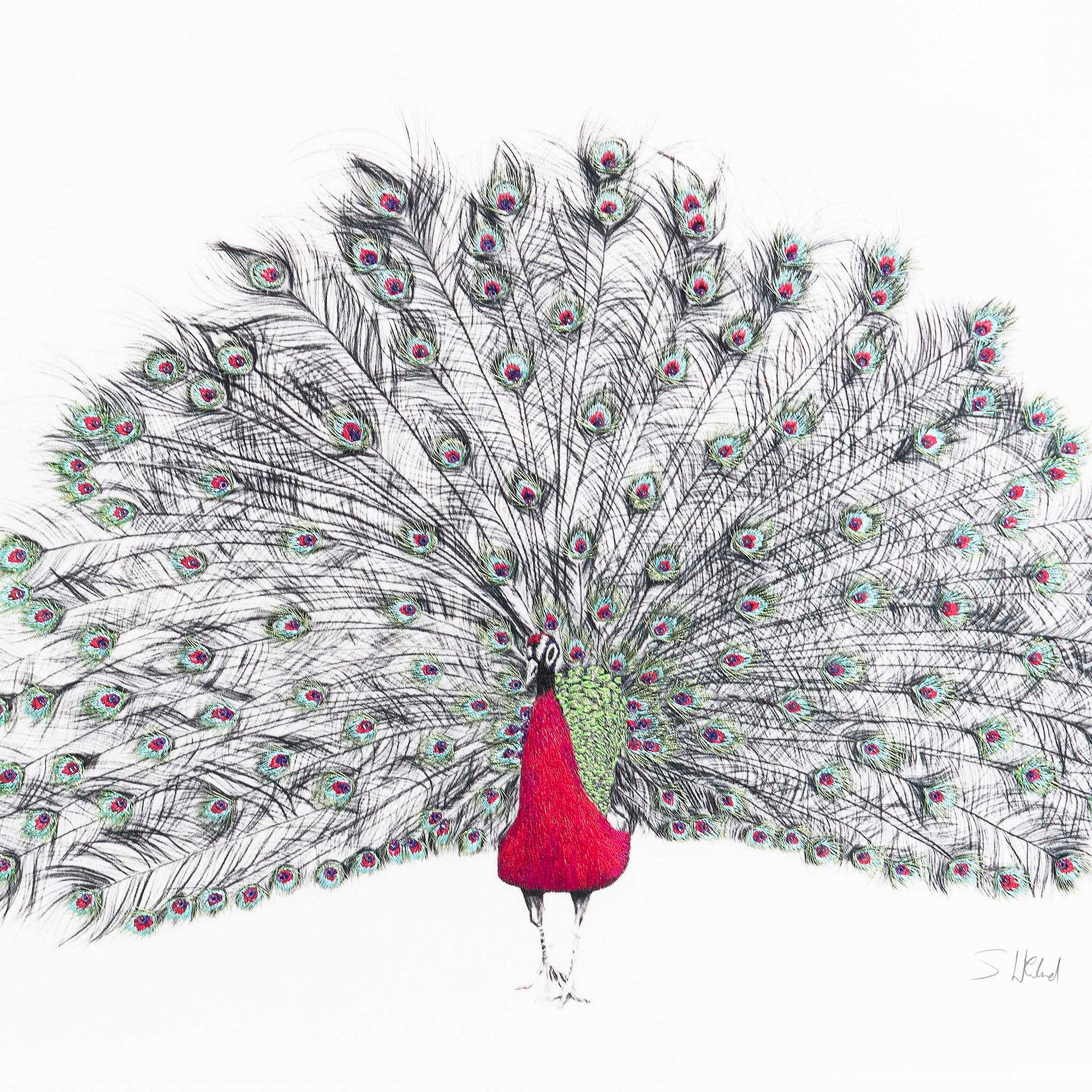 Peacock hand embroidered artwork.
