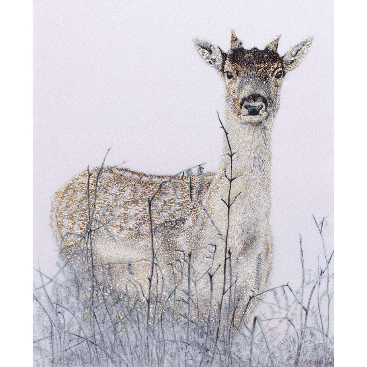 Original young deer hand embroidered artwork