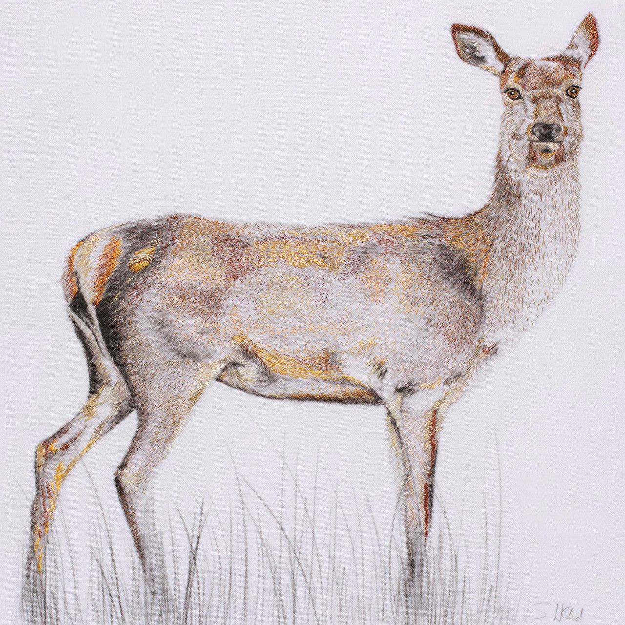 Hand embroidered deer limited edition print