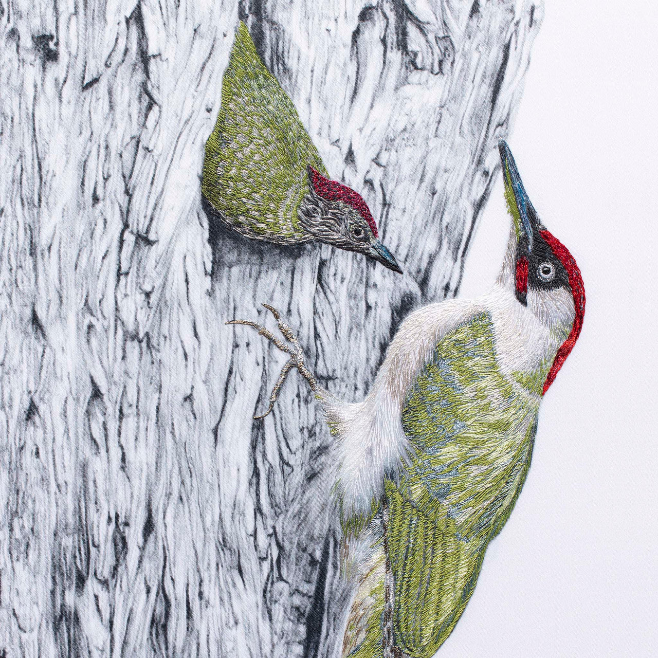 Woodpeckers hand embroidered limited edition print