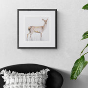 Hand embroidered deer limited edition print in black frame