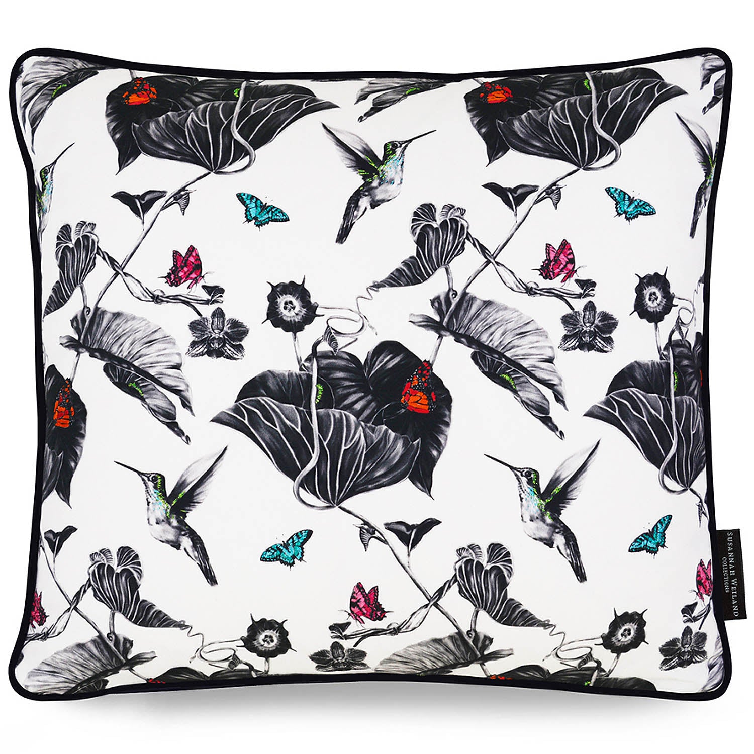 Cushion with Hummingbirds print and hand embroidered detail