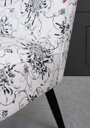 cocktail chair with floral chrysanthemum fabric close up