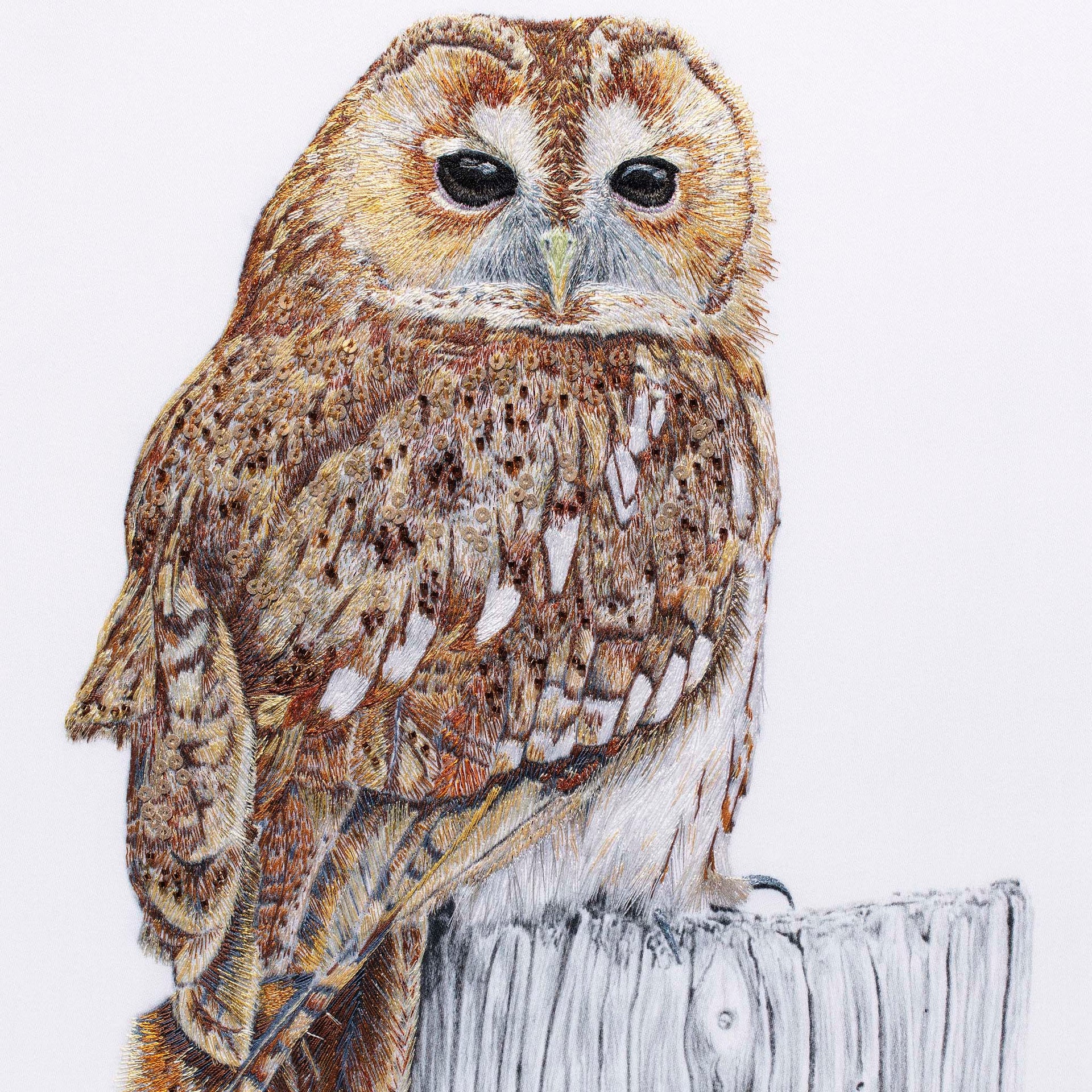 limited edition print of a Owl hand embroidery