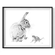 Rabbit and mouse drawing framed