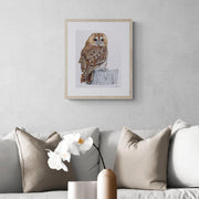 limited edition print of a Owl hand embroidery in wooden frame
