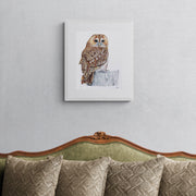 limited edition print of a Owl hand embroidery on the wall