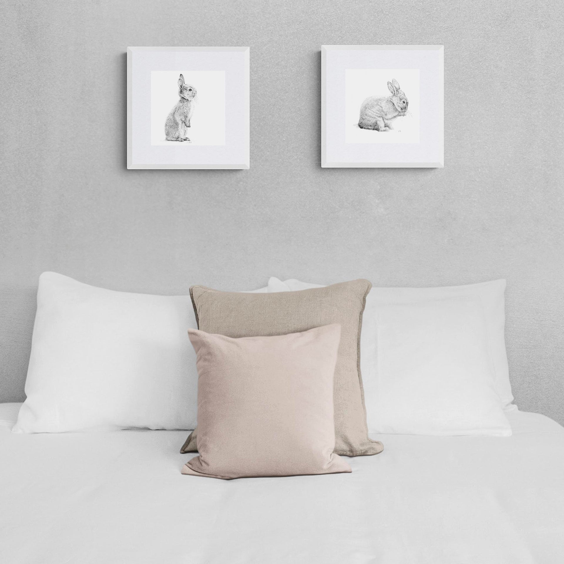 Giclée bunny pencil drawing prints on the wall