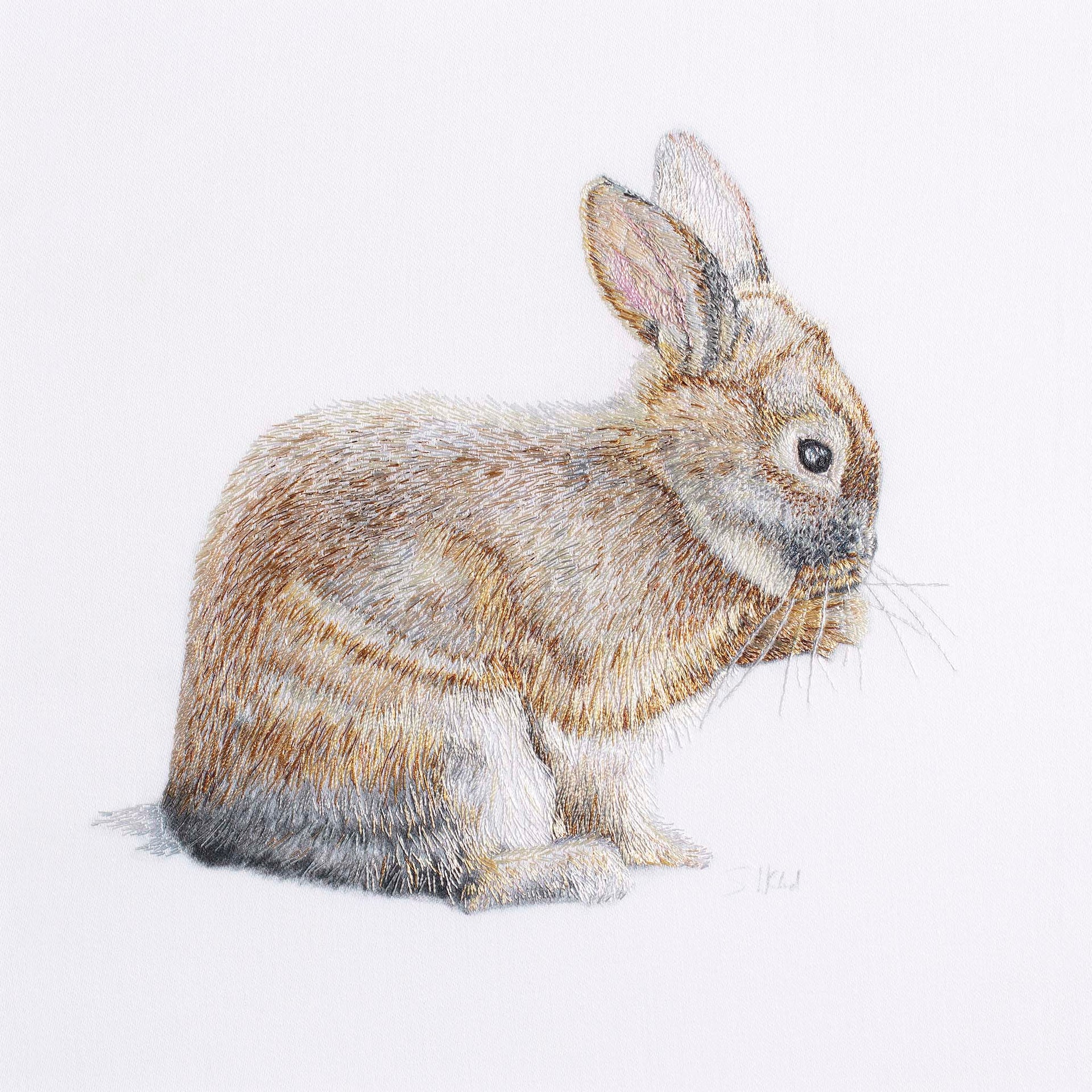 Hand embroidered bunny limited edition print