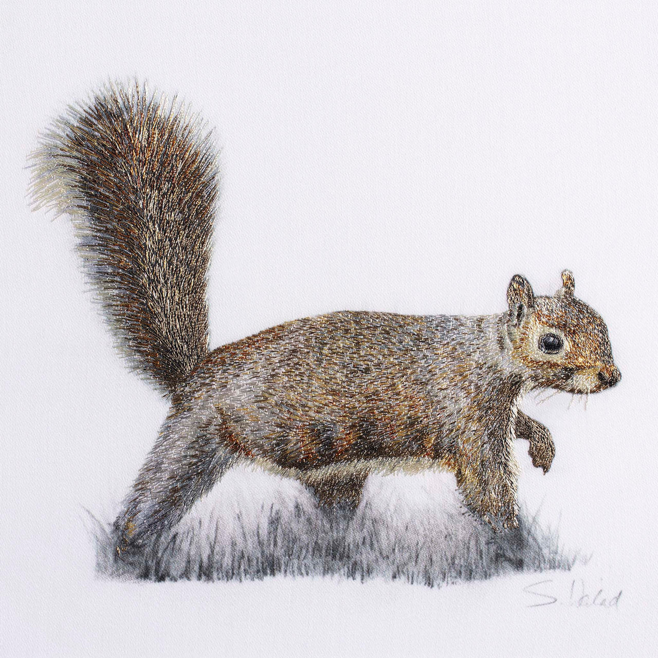 Squirrel hand embroidered limited edition print