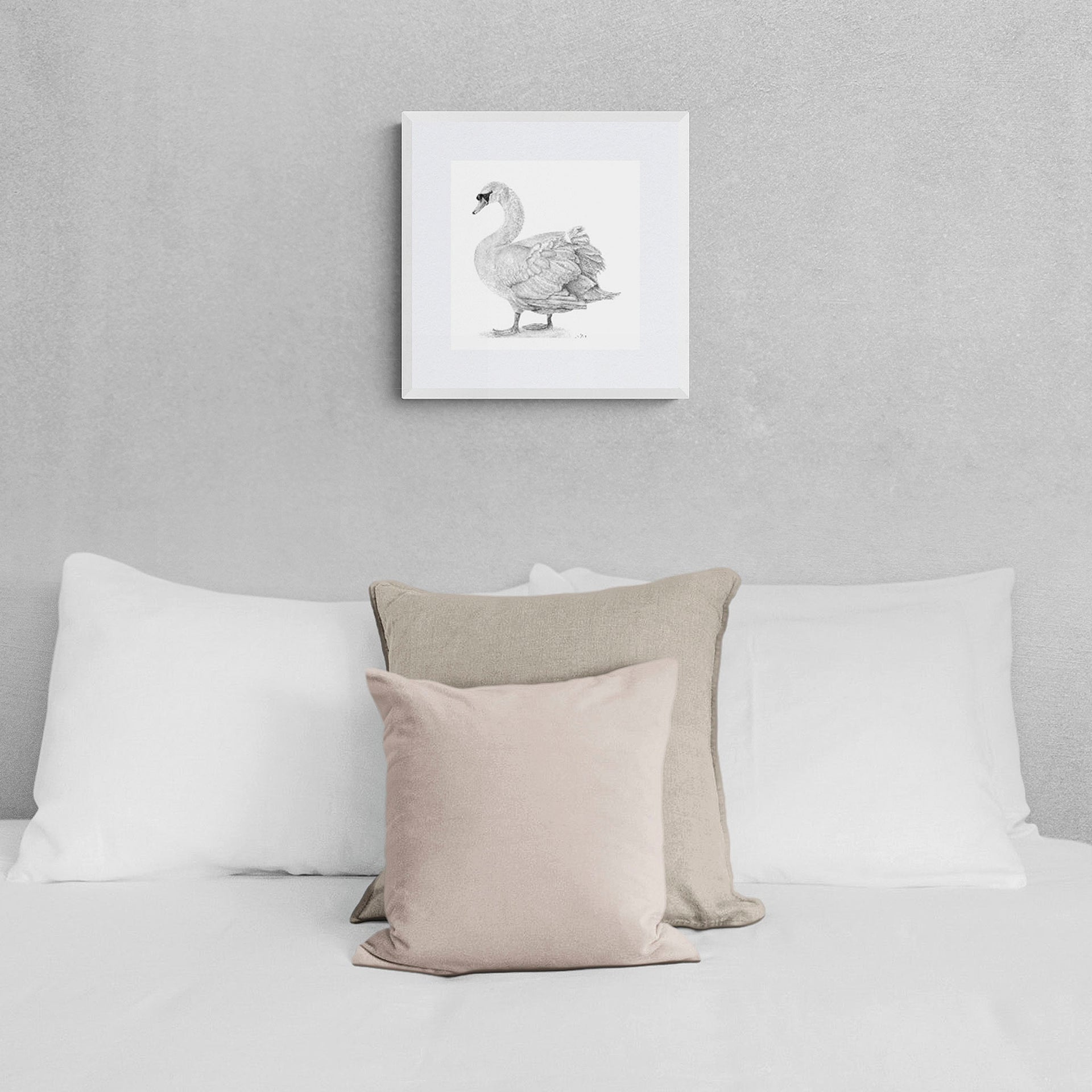 Giclée Print of Hyde Swan Pencil Drawing in frame on the wall