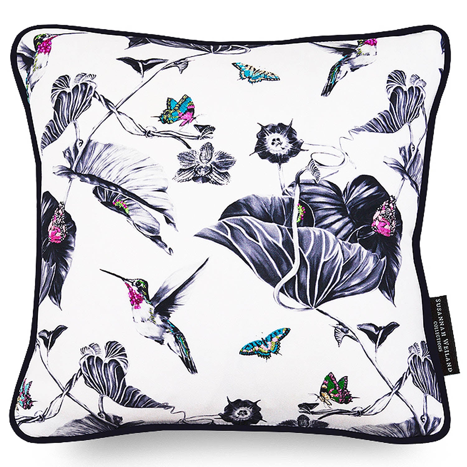 Mini cushion with Hummingbirds print and highlights of hand embroidery