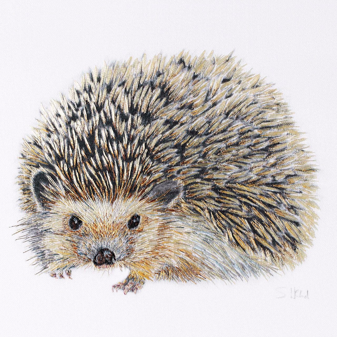 Hand embroidered hedgehog limited edition print