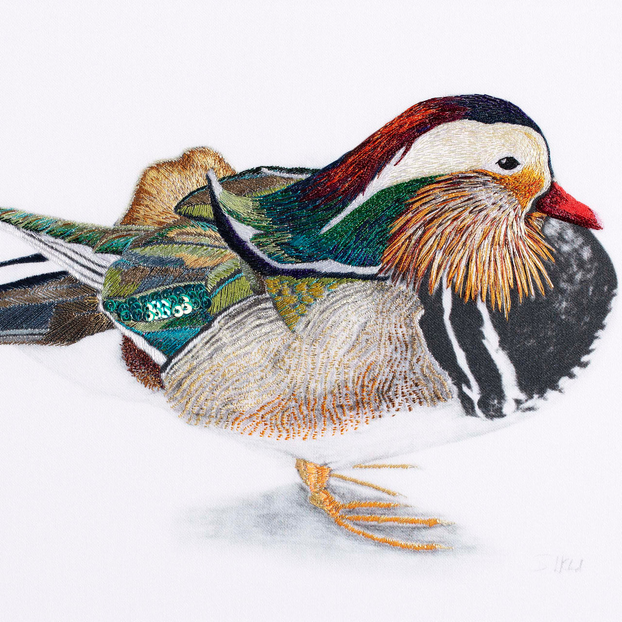 Mandarin duck hand embroidered limited edition print