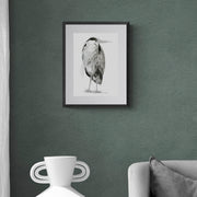 Heron pencil drawing print in frame on the wall