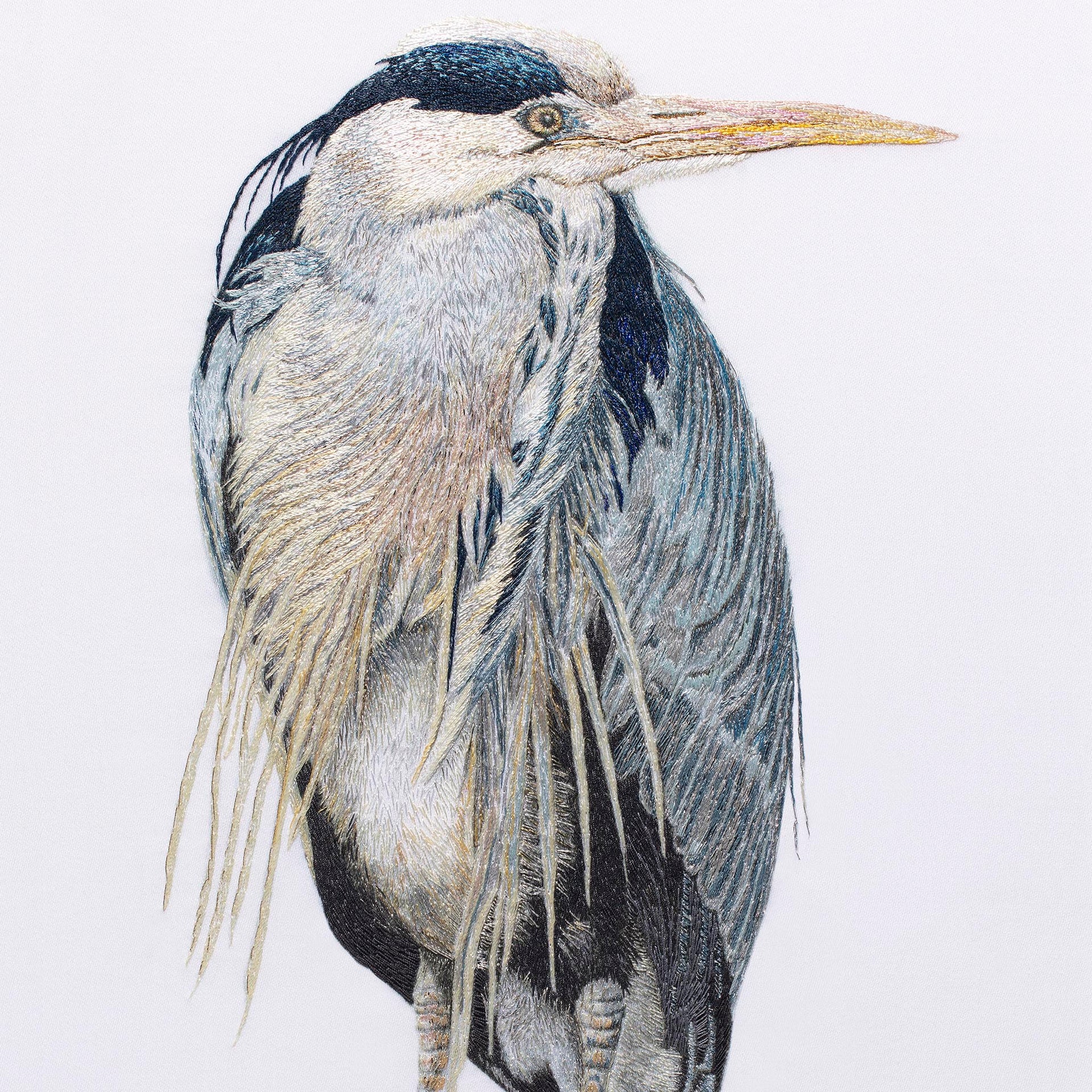Heron hand embroidered limited edition print