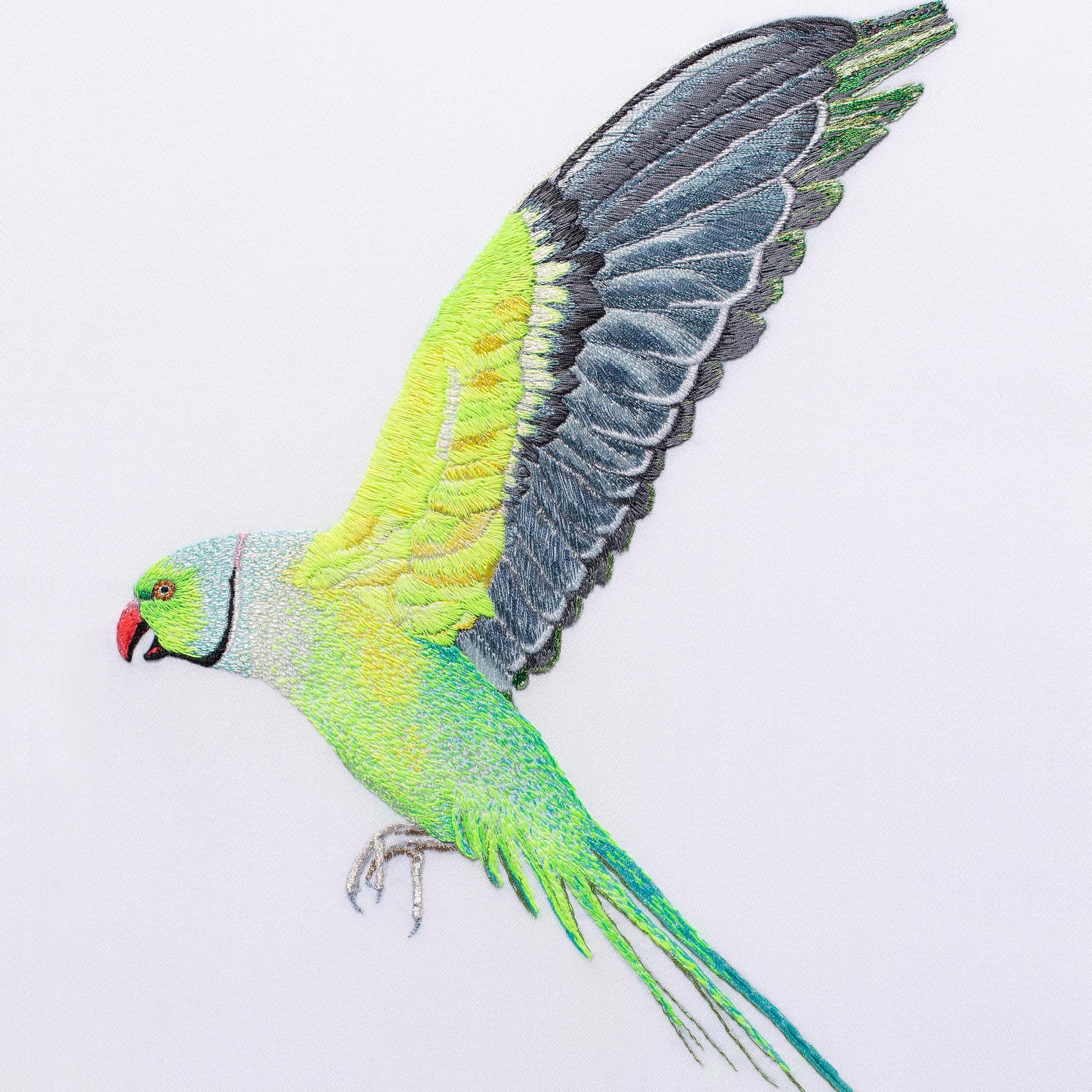 Flying parakeet hand embroidery limited edition print