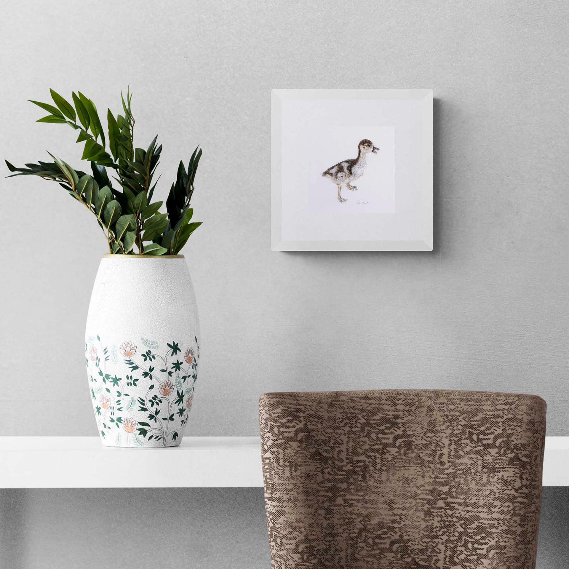 Gosling hand embroidered limited edition print in frame on the wall