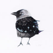 Limited edition print of hand embroidered bird with beads and sequins
