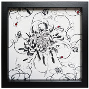Monochrome floral design with hand embroidered ladybirds artwork