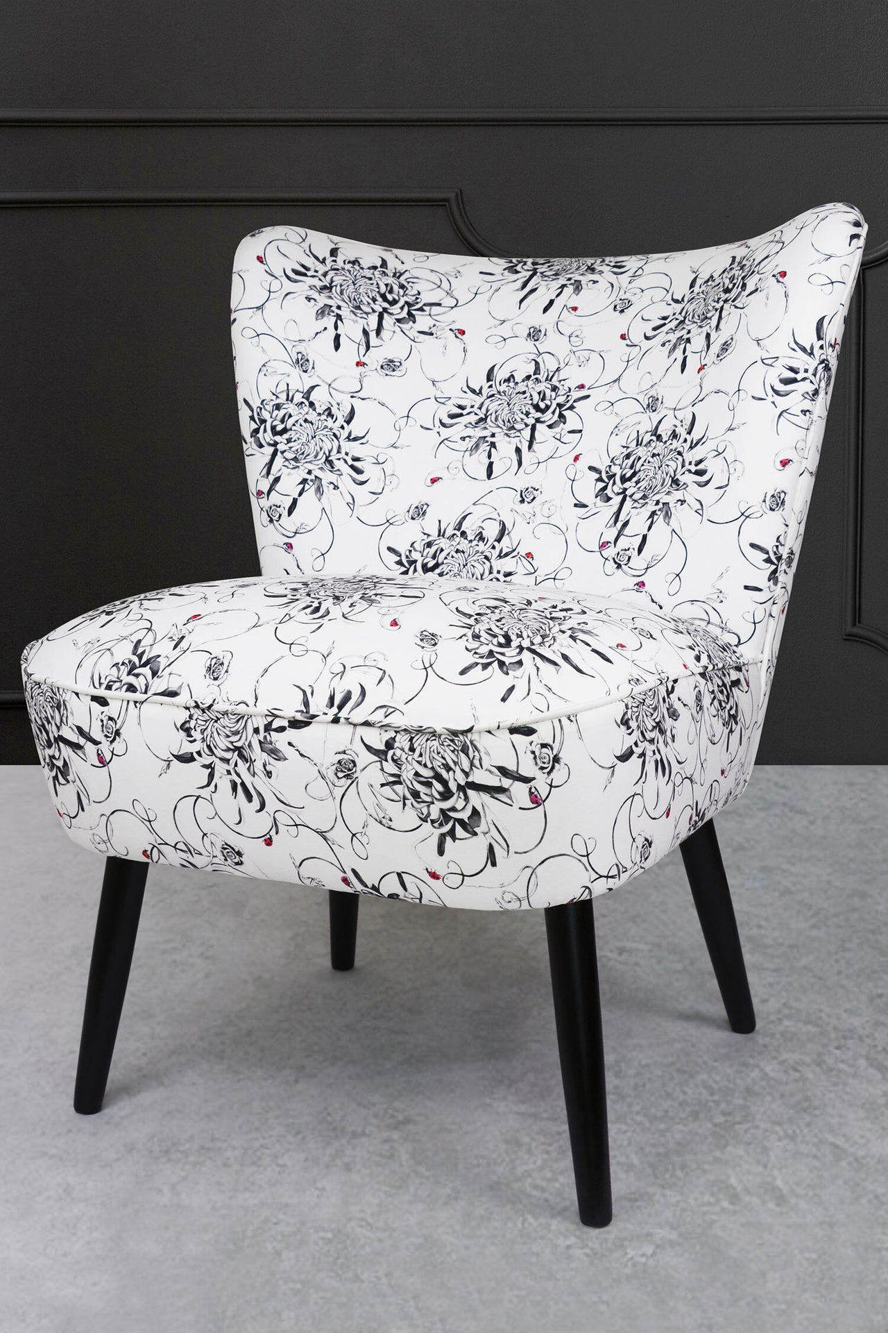 cocktail chair with floral chrysanthemum fabric