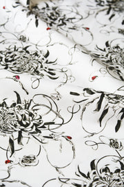 Floral Chrysanthemums and Ladybird Fabric close up